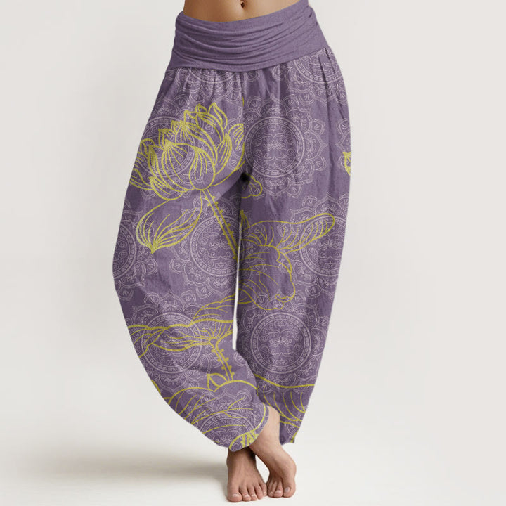 Buddha Stones Pure Cotton Golden Lotus Mandala Pattern Women's Elastic Waist Harem Pants - MediumOrchid - US22，UK/AU26，EU54 (6XL) - image 9
