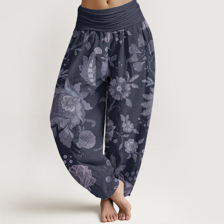 Buddha Stones Pure Cotton Casual Peony Women's Elastic Waist Harem Pants - MidnightBlue - US22，UK/AU26，EU54 (6XL) - image 6