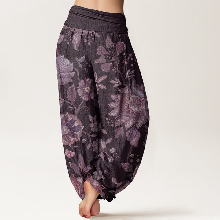 Buddha Stones Pure Cotton Casual Peony Women's Elastic Waist Harem Pants - image 10
