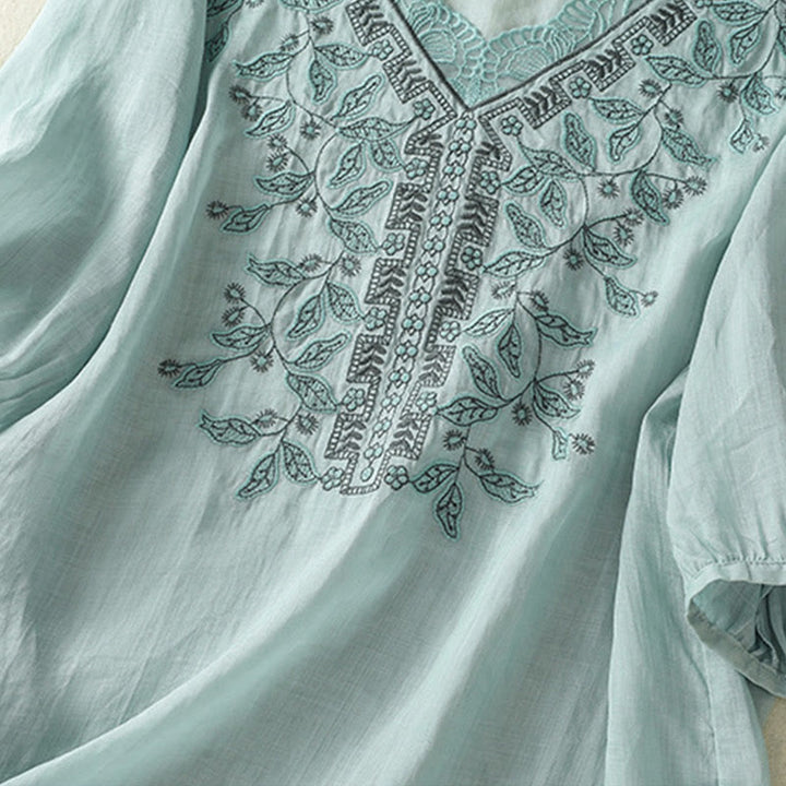 Buddha Stones Embroidered Lace Casual Women's Cotton Linen Half Sleeve T-shirt - image 15