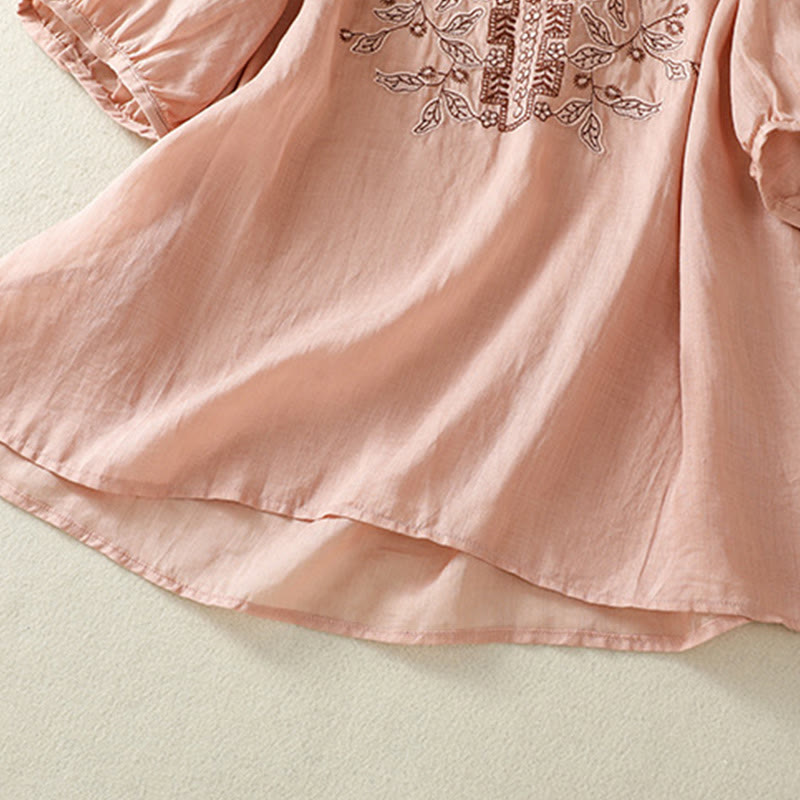 Buddha Stones Embroidered Lace Casual Women's Cotton Linen Half Sleeve T-shirt - image 25