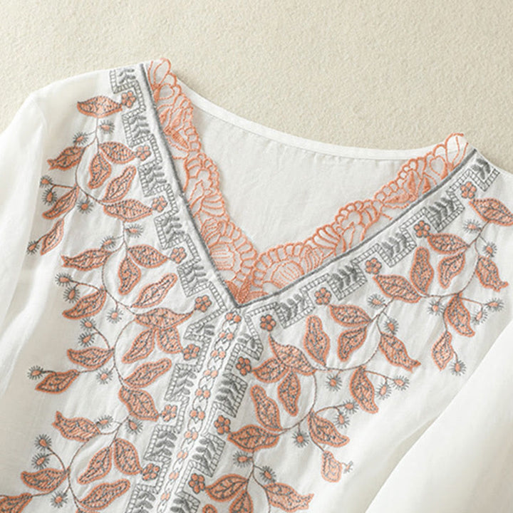 Buddha Stones Embroidered Lace Casual Women's Cotton Linen Half Sleeve T-shirt - image 32