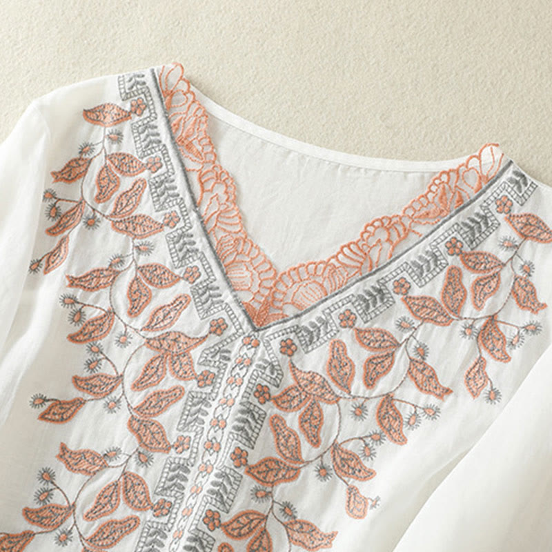 Buddha Stones Embroidered Lace Casual Women's Cotton Linen Half Sleeve T-shirt - image 31