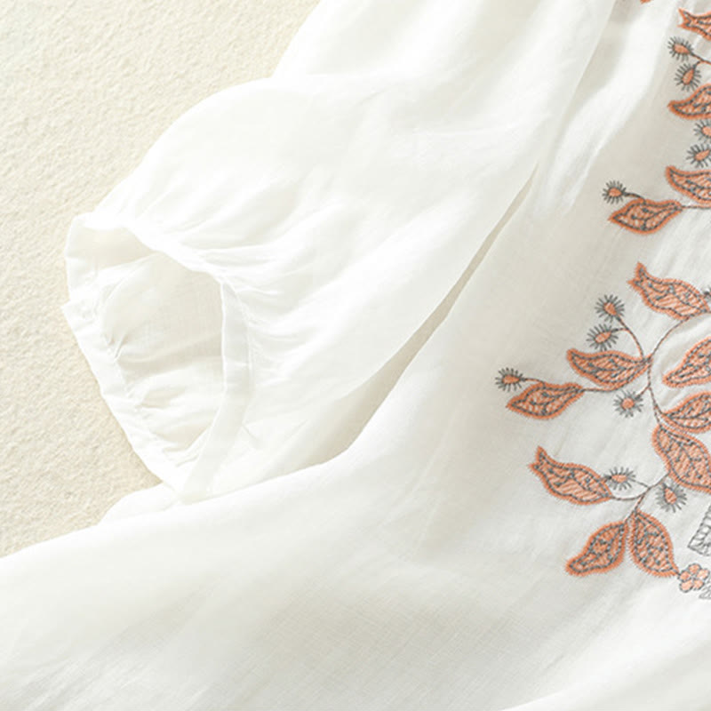 Buddha Stones Embroidered Lace Casual Women's Cotton Linen Half Sleeve T-shirt - image 34