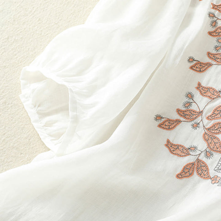 Buddha Stones Embroidered Lace Casual Women's Cotton Linen Half Sleeve T-shirt - image 34