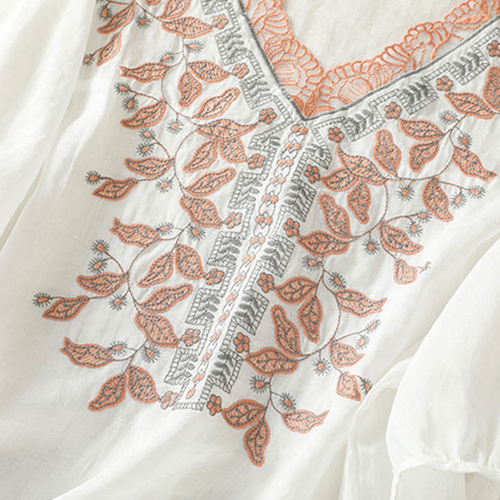 Buddha Stones Embroidered Lace Casual Women's Cotton Linen Half Sleeve T-shirt - image 34