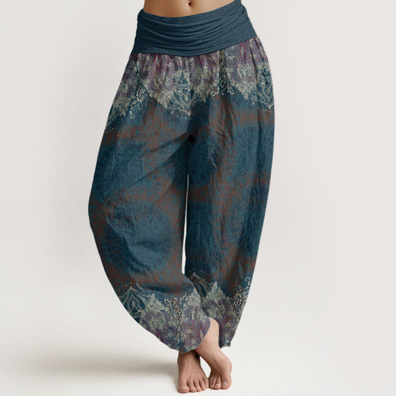 Buddha Stones Pure Cotton Casual Lycoris Radiata Mandala Pattern Women's Elastic Waist Harem Pants - MidnightBlue - US22，UK/AU26，EU54 (6XL) - image 0