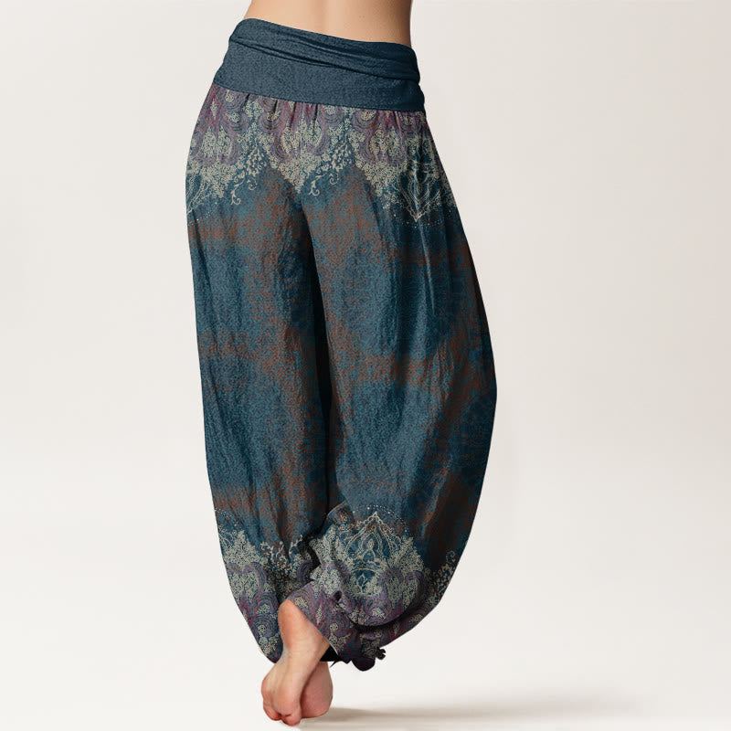 Buddha Stones Pure Cotton Casual Lycoris Radiata Mandala Pattern Women's Elastic Waist Harem Pants