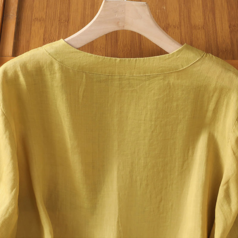 Buddha Stones Symmetrical Embroidery Cotton Women's Crew Neck Shirt - image 18
