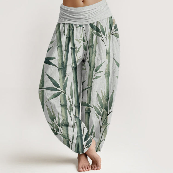 Buddha Stones Pure Cotton Casual Bamboo Leaves Pattern Women's Elastic Waist Harem Pants - MintCream - US22，UK/AU26，EU54 (6XL) - image 0