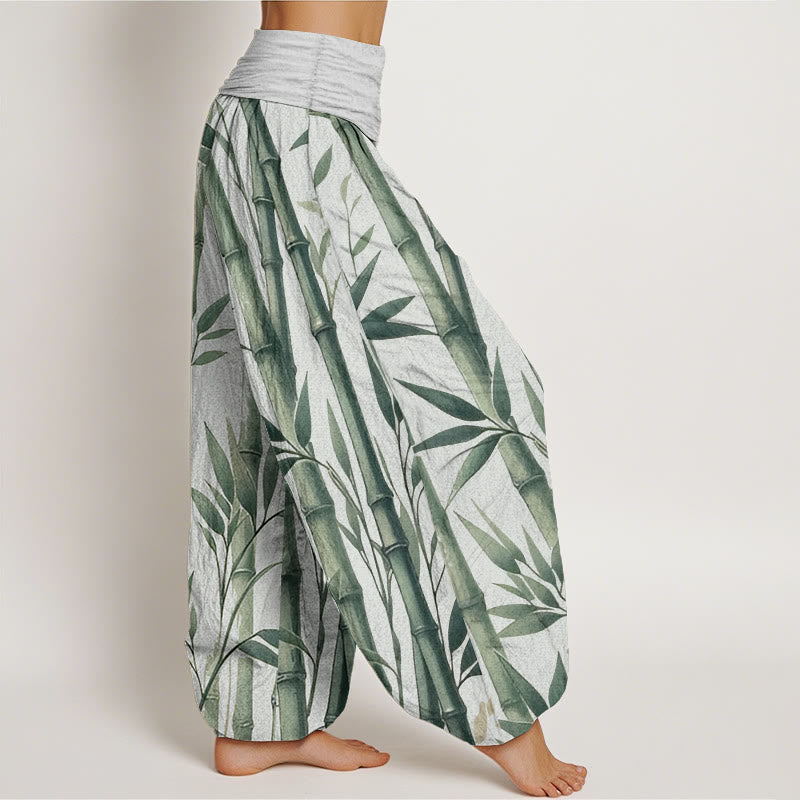 Buddha Stones Pure Cotton Casual Bamboo Leaves Pattern Women's Elastic Waist Harem Pants - image 2