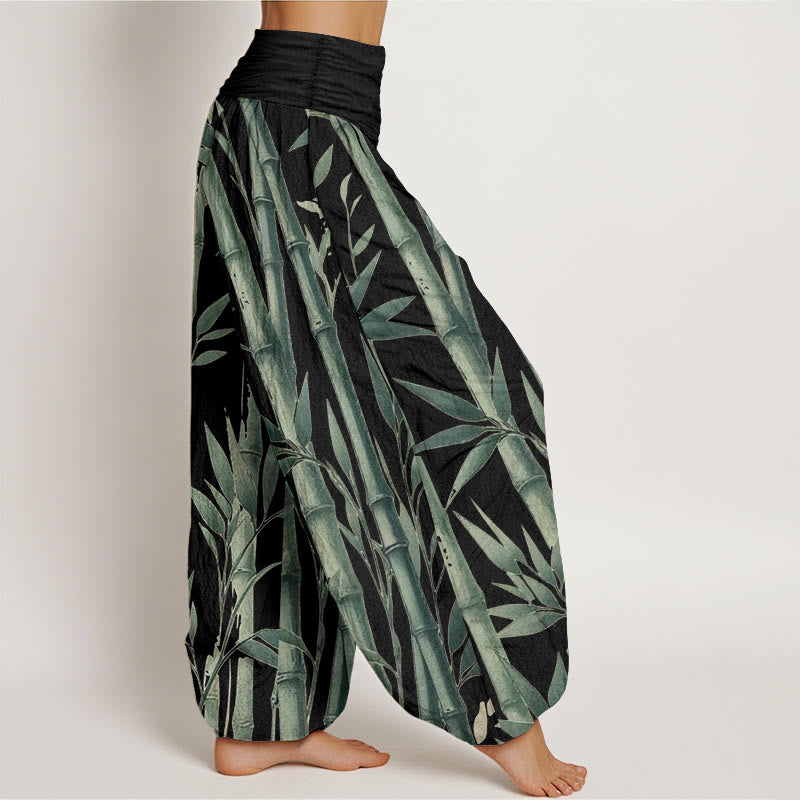 Buddha Stones Pure Cotton Casual Bamboo Leaves Pattern Women's Elastic Waist Harem Pants - image 11