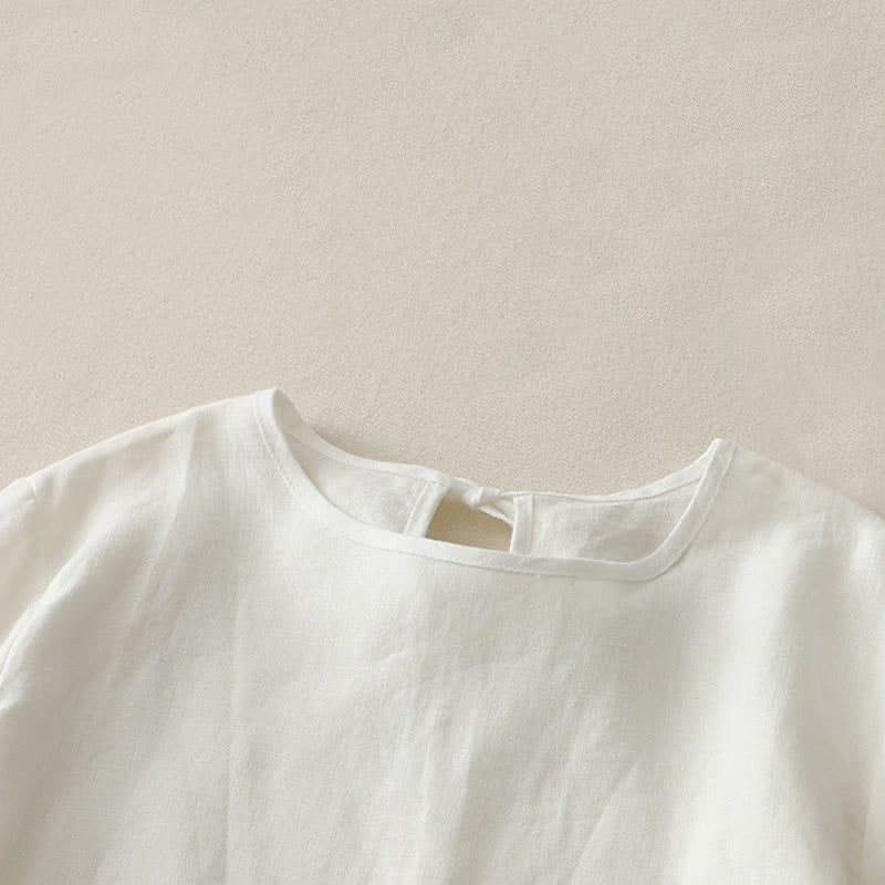 Buddha Stones Casual Plain Ruffled Hem Crew Neck Tie Women's Polyester T-shirt - image 9