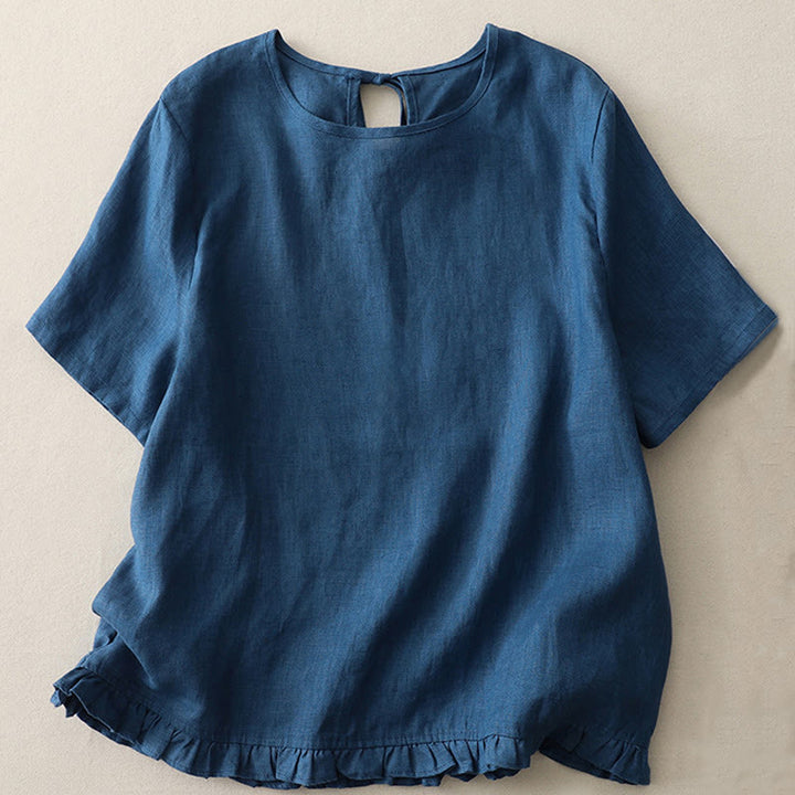 Buddha Stones Casual Plain Ruffled Hem Crew Neck Tie Women's Polyester T-shirt - SteelBlue - US8-10，UK/AU12-14，EU40-42 (2XL) - image 14