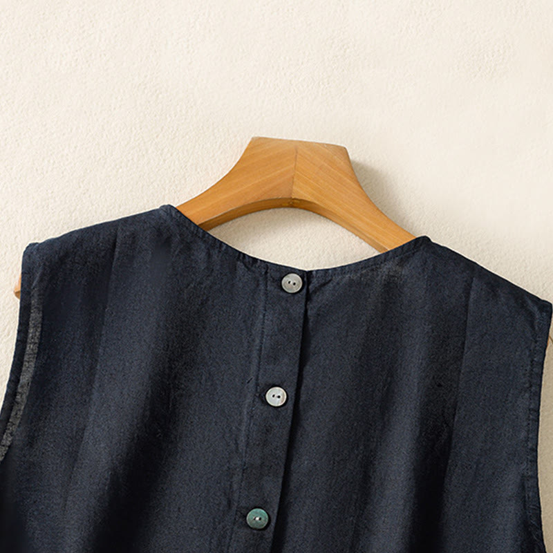 Buddha Stones Simple Crew Neck Button Design Women's Cotton Sleeveless Vest - image 4