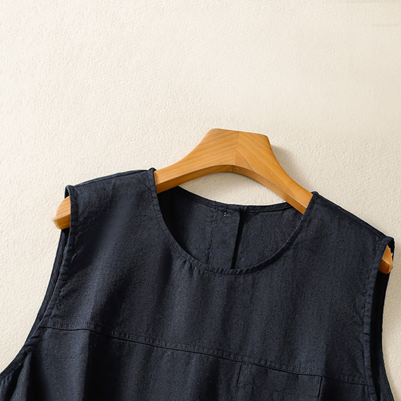 Buddha Stones Simple Crew Neck Button Design Women's Cotton Sleeveless Vest - image 4