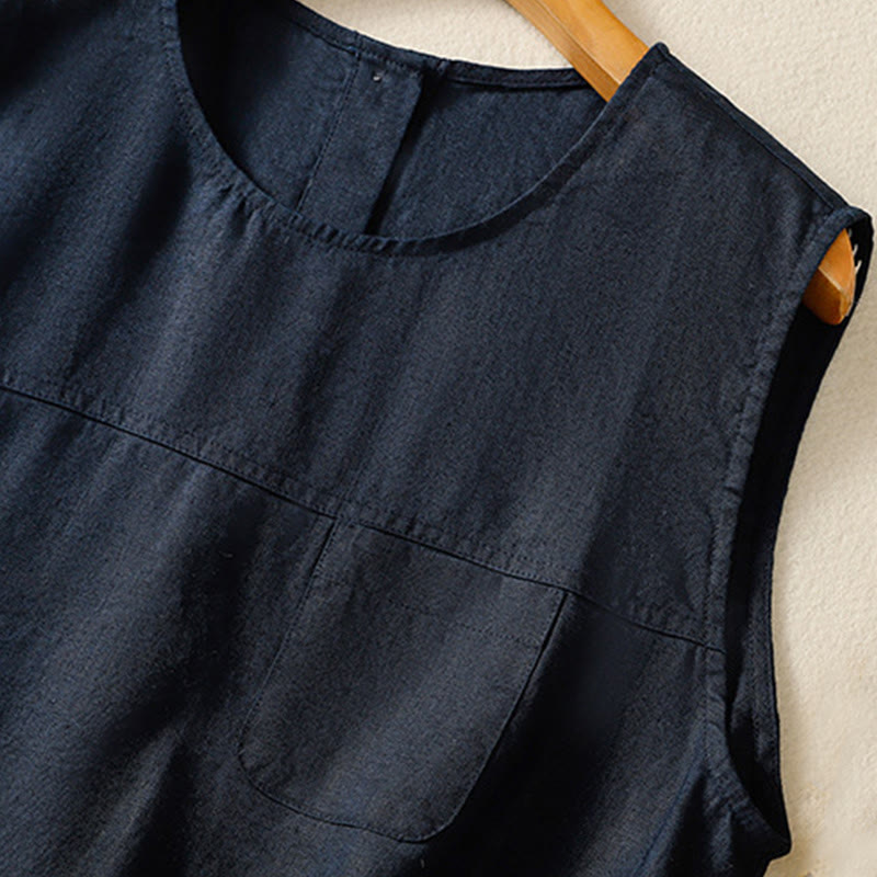 Buddha Stones Simple Crew Neck Button Design Women's Cotton Sleeveless Vest - image 3