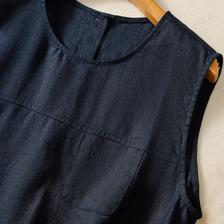 Buddha Stones Simple Crew Neck Button Design Women's Cotton Sleeveless Vest - image 3