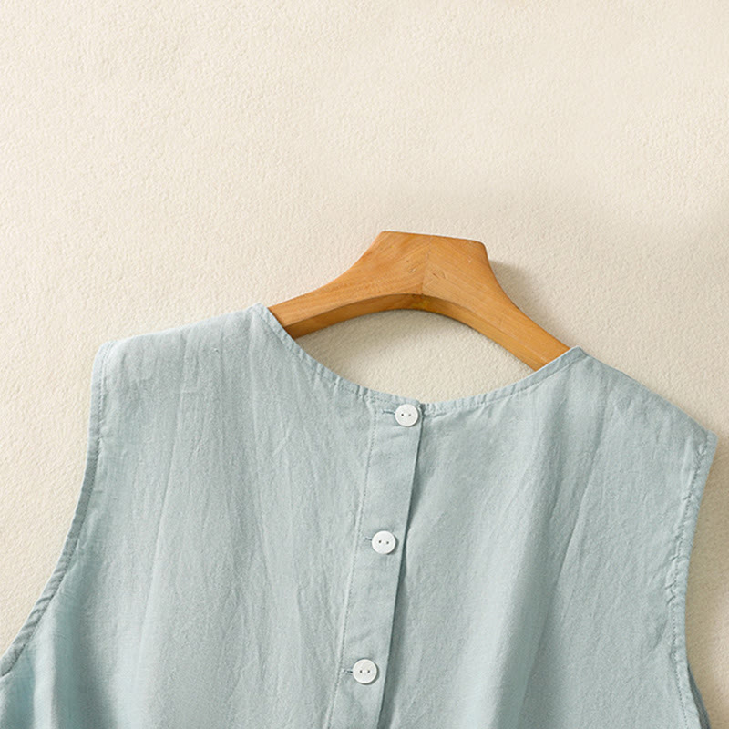 Buddha Stones Simple Crew Neck Button Design Women's Cotton Sleeveless Vest - image 11