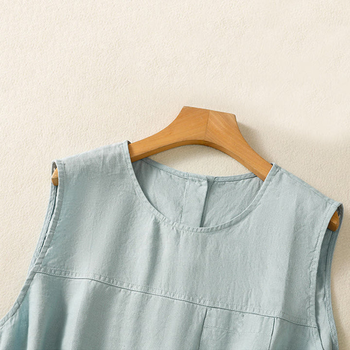 Buddha Stones Simple Crew Neck Button Design Women's Cotton Sleeveless Vest - image 8