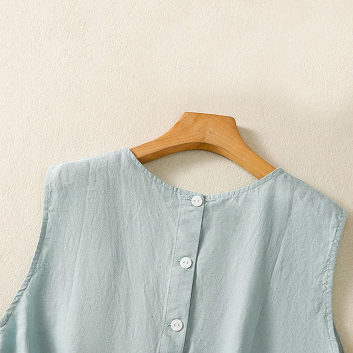 Buddha Stones Simple Crew Neck Button Design Women's Cotton Sleeveless Vest - image 12