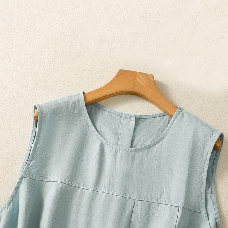 Buddha Stones Simple Crew Neck Button Design Women's Cotton Sleeveless Vest - image 9