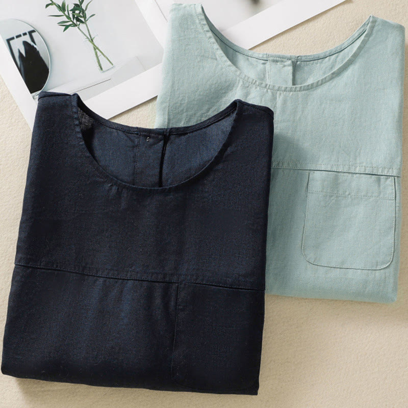 Buddha Stones Simple Crew Neck Button Design Women's Cotton Sleeveless Vest - image 17