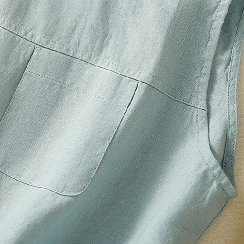 Buddha Stones Simple Crew Neck Button Design Women's Cotton Sleeveless Vest - image 13