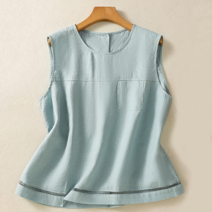 Buddha Stones Simple Crew Neck Button Design Women's Cotton Sleeveless Vest - PowderBlue - US8-10，UK/AU12-14，EU40-42 (2XL) - image 7