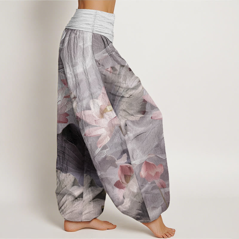 Buddha Stones Pure Cotton Casual Lotus Petal Pond Pattern Women's Elastic Waist Harem Pants - image 8