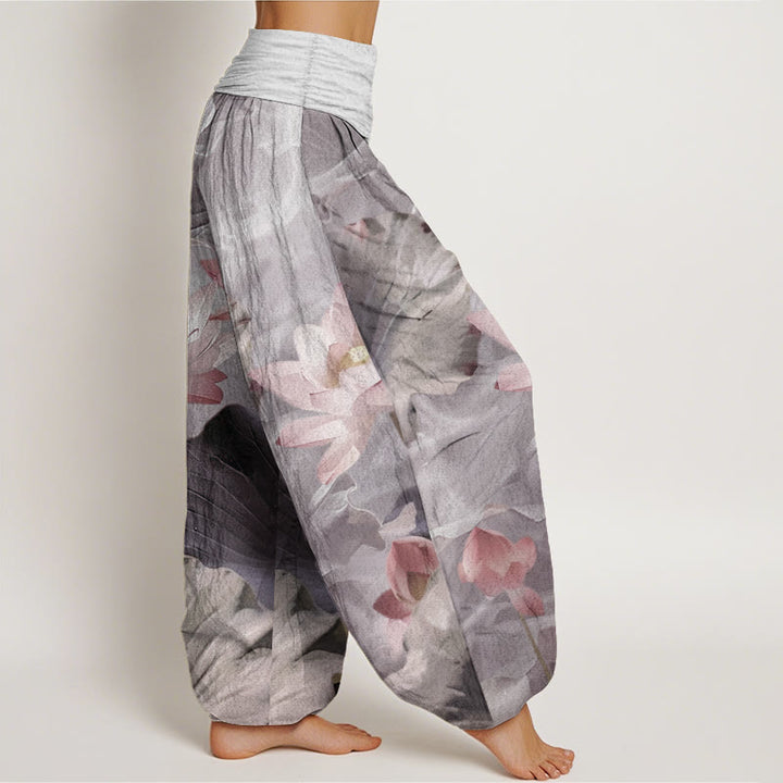 Buddha Stones Pure Cotton Casual Lotus Petal Pond Pattern Women's Elastic Waist Harem Pants - image 8