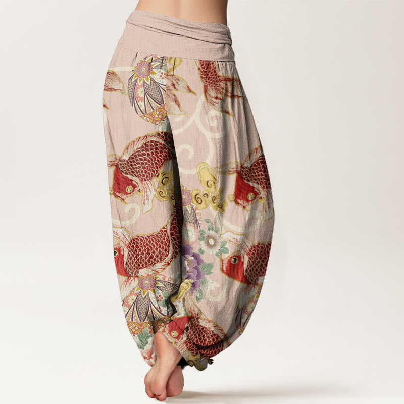 Buddha Stones Casual Floral Koi Pattern Women's Elastic Waist Harem Pants - image 2