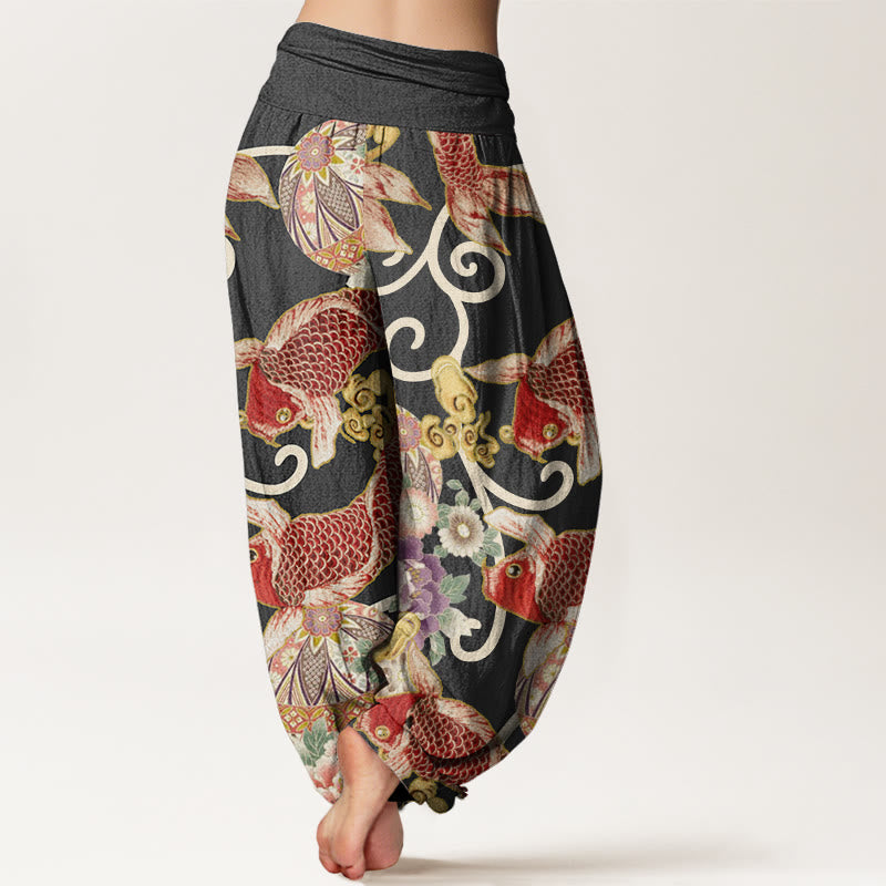 Buddha Stones Casual Floral Koi Pattern Women's Elastic Waist Harem Pants - image 6