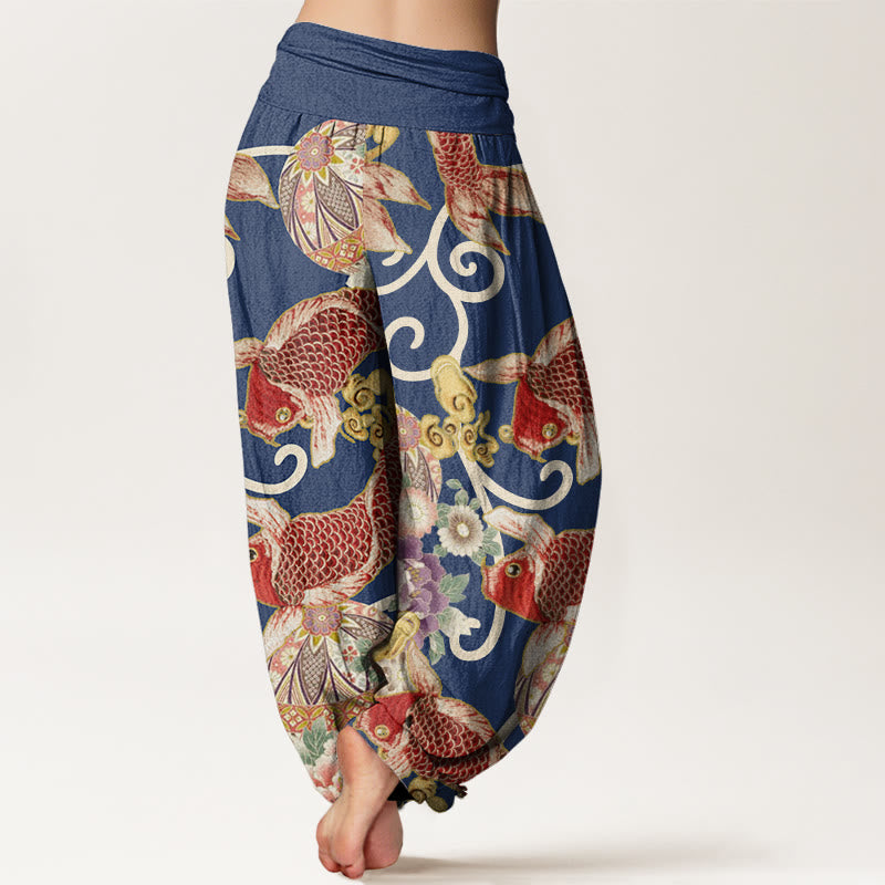 Buddha Stones Casual Floral Koi Pattern Women's Elastic Waist Harem Pants - image 9