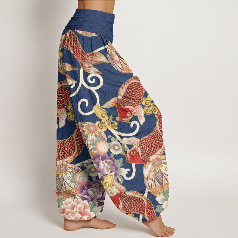 Buddha Stones Casual Floral Koi Pattern Women's Elastic Waist Harem Pants - image 8