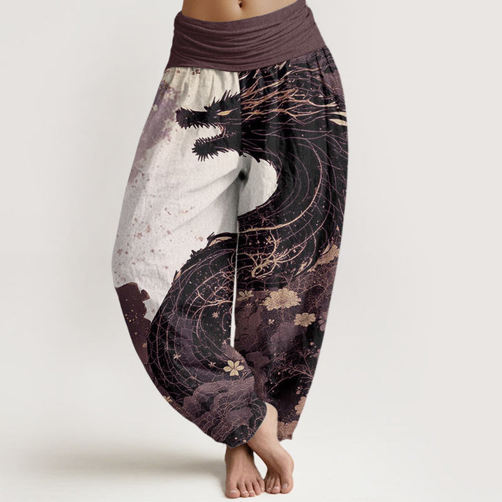 Buddha Stones Pure Cotton Casual Dragon Ancient Tree Pattern Women's Elastic Waist Harem Pants - RosyBrown - US22，UK/AU26，EU54 (6XL) - image 6