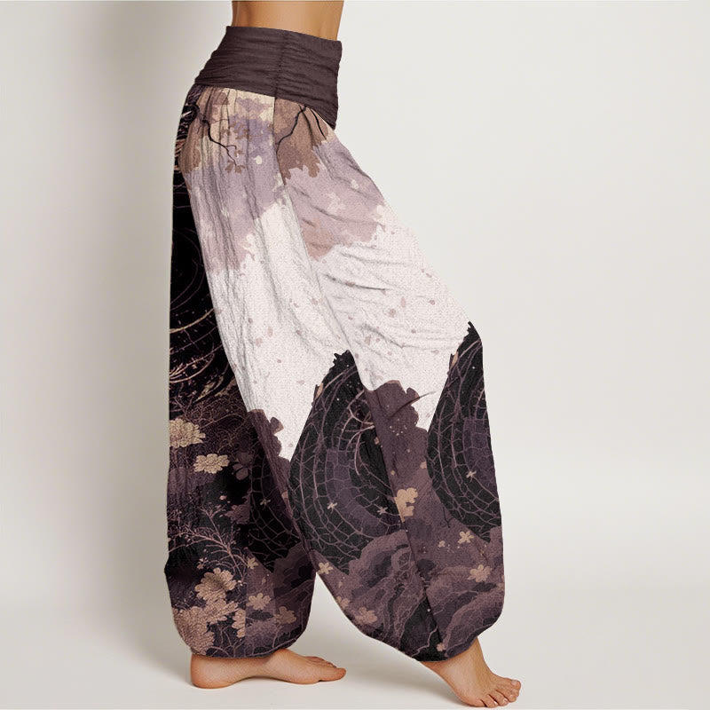 Buddha Stones Pure Cotton Casual Dragon Ancient Tree Pattern Women's Elastic Waist Harem Pants - image 8
