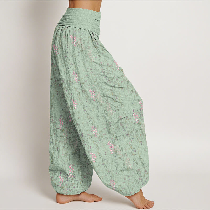 Buddha Stones Casual Tiny Flowers Pattern Women's Elastic Waist Harem Pants - image 1