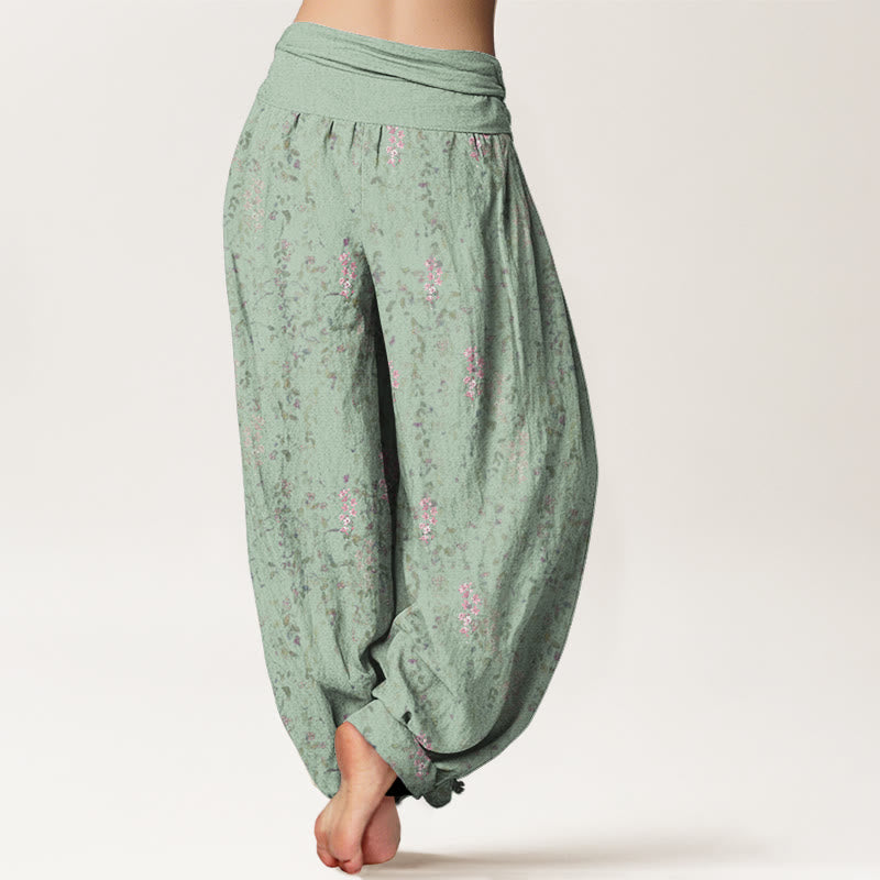 Buddha Stones Casual Tiny Flowers Pattern Women's Elastic Waist Harem Pants - image 2