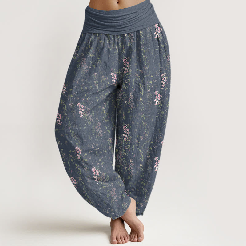 Buddha Stones Casual Tiny Flowers Pattern Women's Elastic Waist Harem Pants - SteelBlue - US22，UK/AU26，EU54 (6XL) - image 4