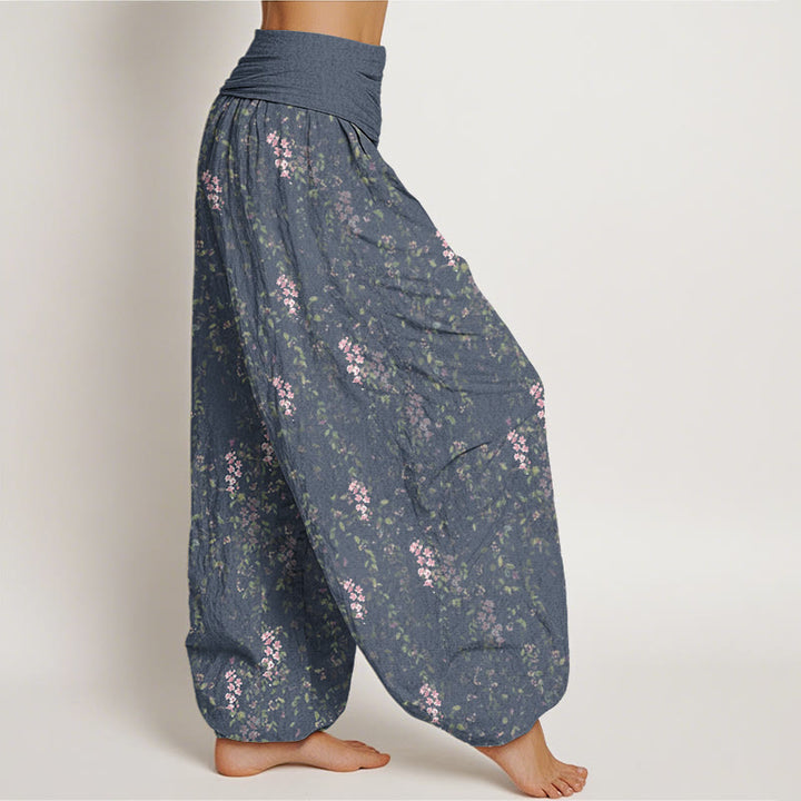 Buddha Stones Casual Tiny Flowers Pattern Women's Elastic Waist Harem Pants - image 5