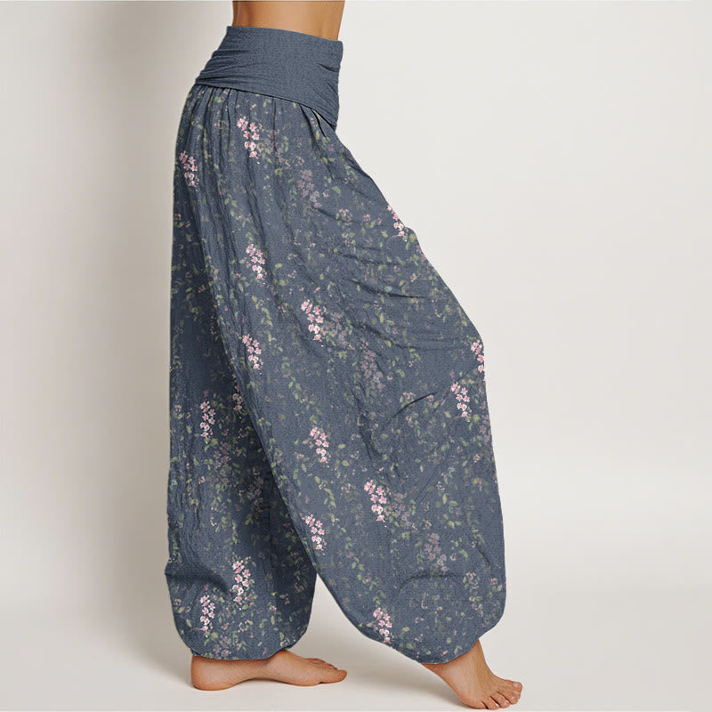 Buddha Stones Cotton Casual Tiny Flowers Pattern Women's Elastic Waist Harem Pants - image 5