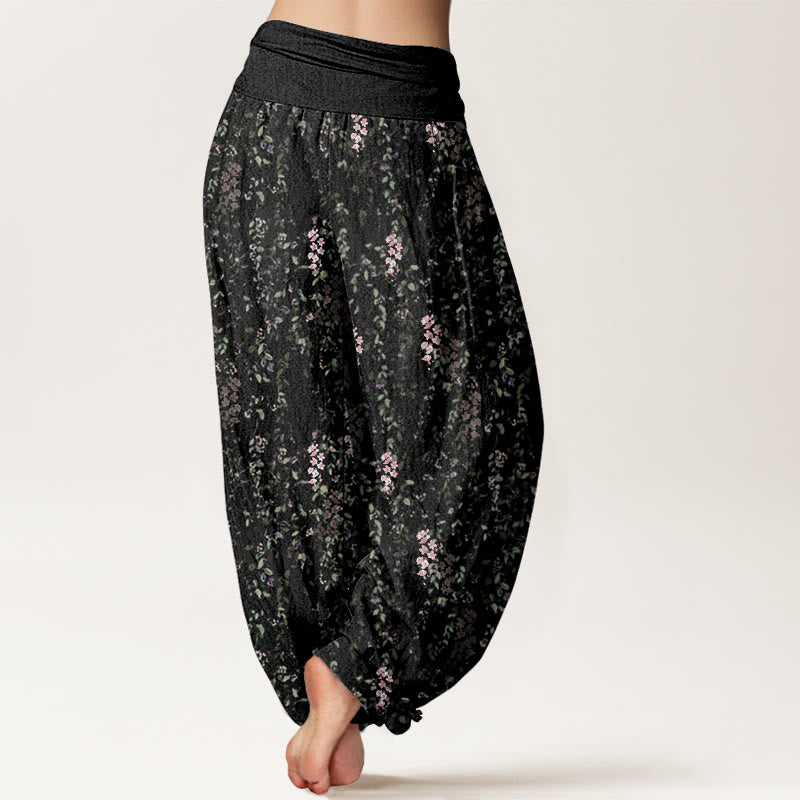 Buddha Stones Cotton Casual Tiny Flowers Pattern Women's Elastic Waist Harem Pants - image 9