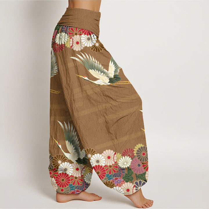 Buddha Stones Cotton Casual Crane Chrysanthemum Pattern Women's Elastic Waist Harem Pants - image 8