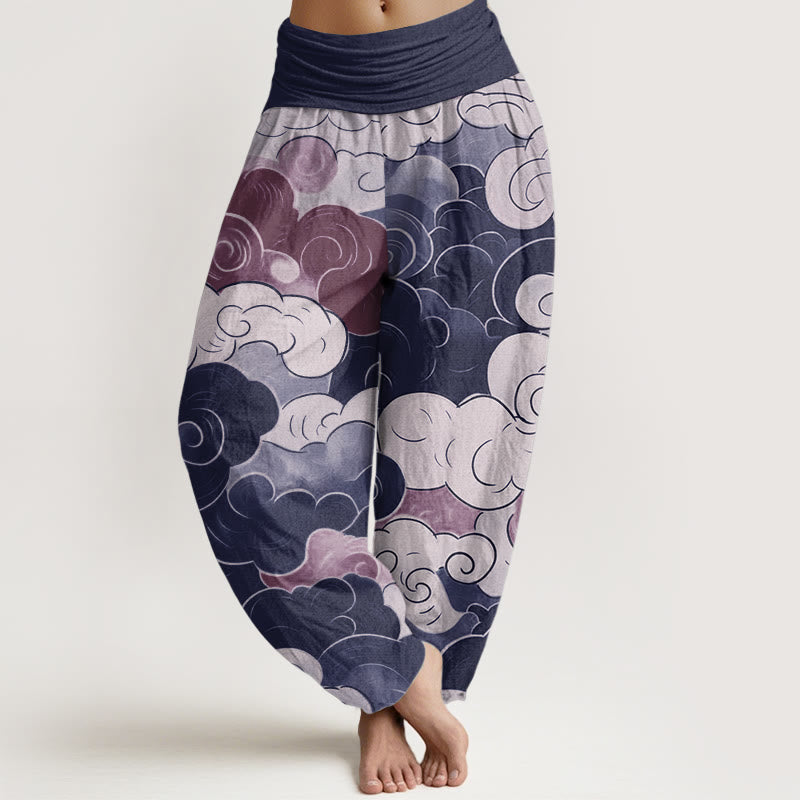 Buddha Stones Pure Cotton Casual Auspicious Clouds Pattern Women's Elastic Waist Harem Pants - DarkSlateBlue - US22，UK/AU26，EU54 (6XL) - image 6