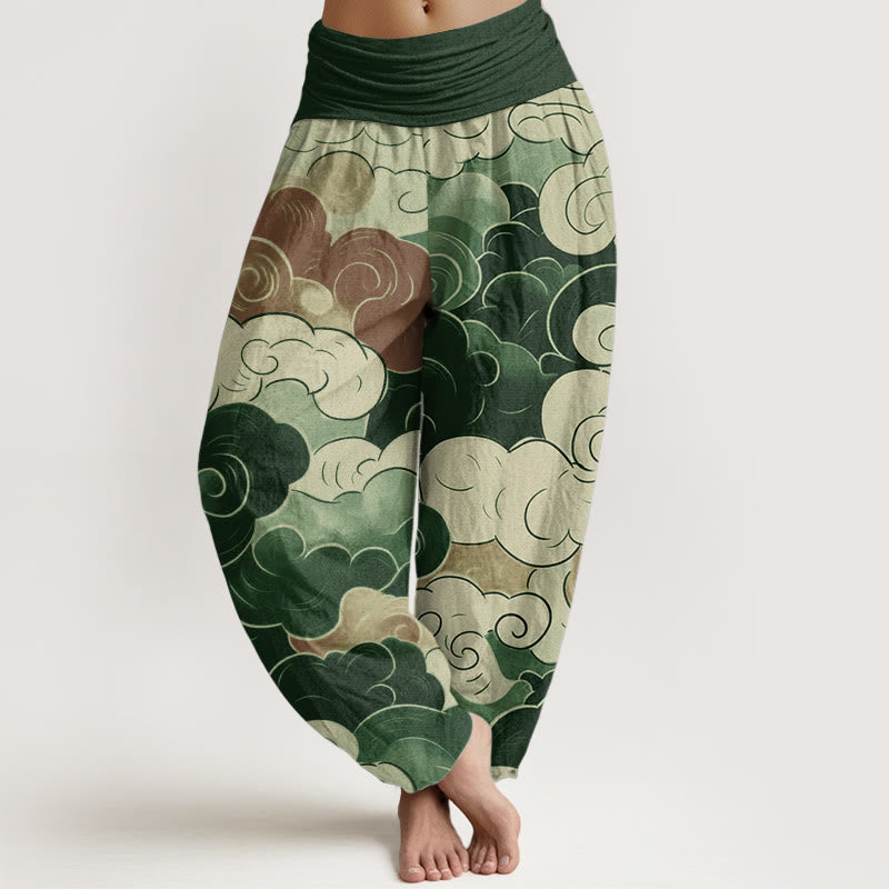 Buddha Stones Pure Cotton Casual Auspicious Clouds Pattern Women's Elastic Waist Harem Pants - Green - US22，UK/AU26，EU54 (6XL) - image 9