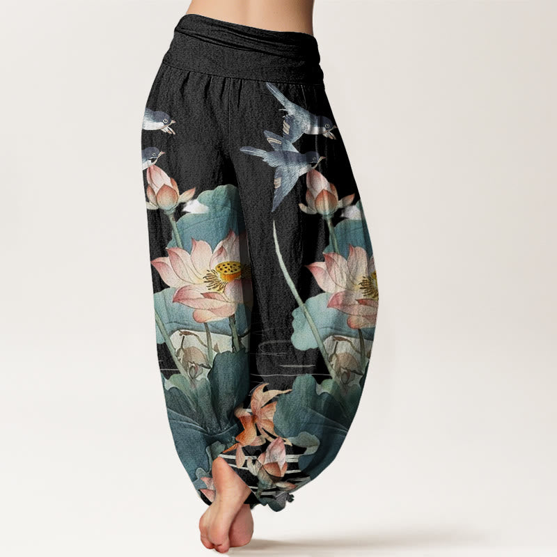 Buddha Stones Casual Summer Lotus Pond Pattern Women's Elastic Waist Harem Pants - image 7
