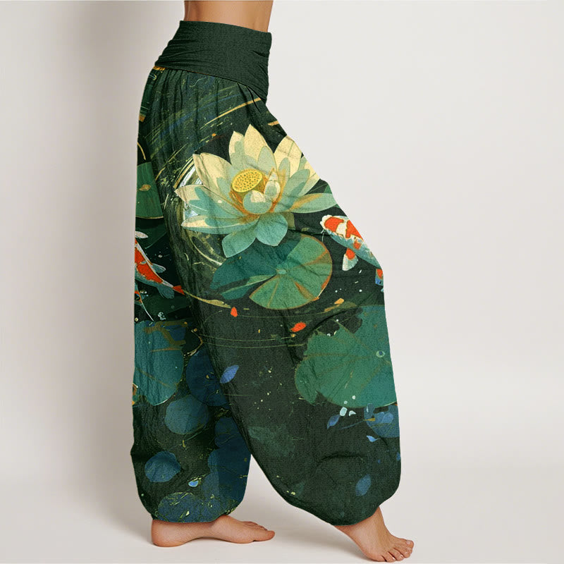 Buddha Stones Casual Summer Lotus Pond Koi Fish Pattern Women's Elastic Waist Harem Pants - image 5