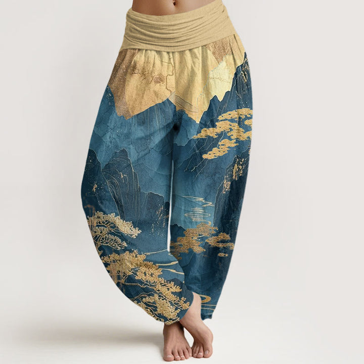 Buddha Stones Casual Mountains Trees Branches Pattern Women's Elastic Waist Harem Pants - SteelBlue - US22，UK/AU26，EU54 (6XL) - image 0