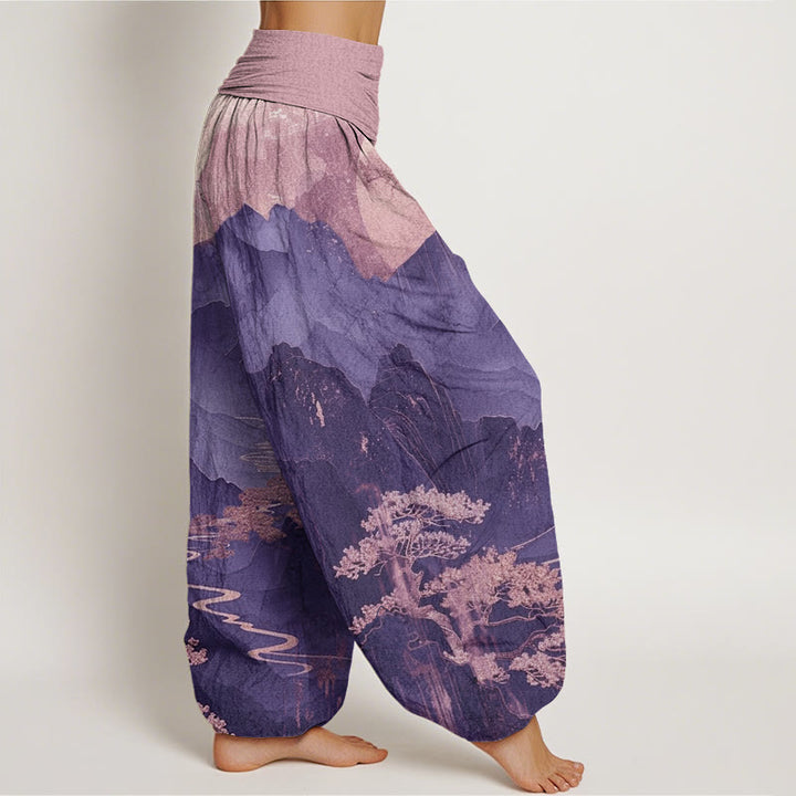 Buddha Stones Cotton Casual Mountains Trees Branches Pattern Women's Elastic Waist Harem Pants - image 8